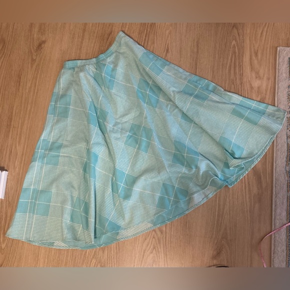 Vintage 1960s / 1970s wool skirt teal blue and cream size medium - Picture 6 of 6